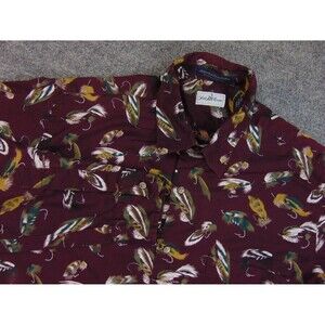 Saks Fifth Avenue Shirt Mens Med Dark Red Fishing Lure Made in‎ USA